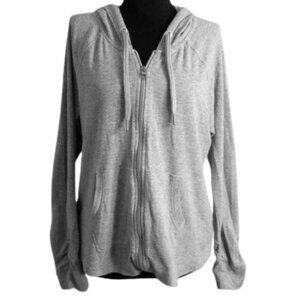 Calvin Klein Size L Womens Hoodie Gray Zip Up Drawstrings Pockets Casual Thermal